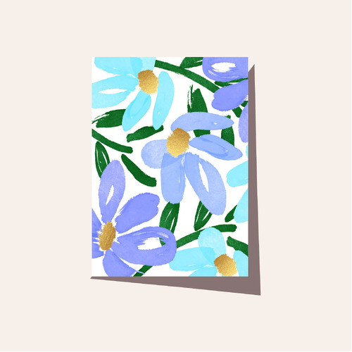 ELM PAPER | Card - Brushy Flowers - Blue