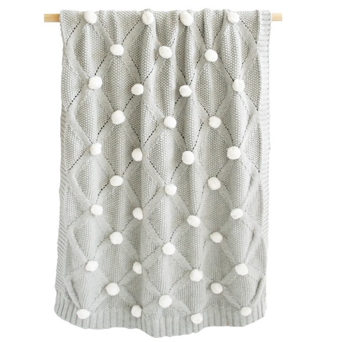 ALIMROSE | Pom Pom Blanket - 100% Cotton - Grey