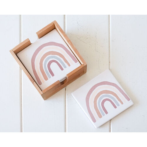 RAYELL | Ink Heart - Rainbow Blush - Ceramic Coaster 4 Set Large