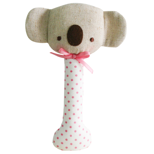 ALIMROSE | Baby Koala Stick Rattle - Pink on Ivory