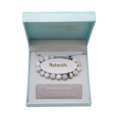 CRYSTAL CARVINGS | White Howlite Natural Stone Bracelet Gift Boxed