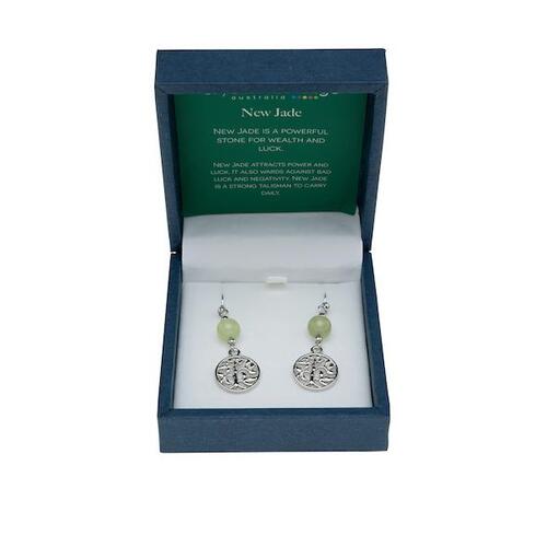 CRYSTAL CARVINGS | Polished New Jade Tree of Life Drop Earrings