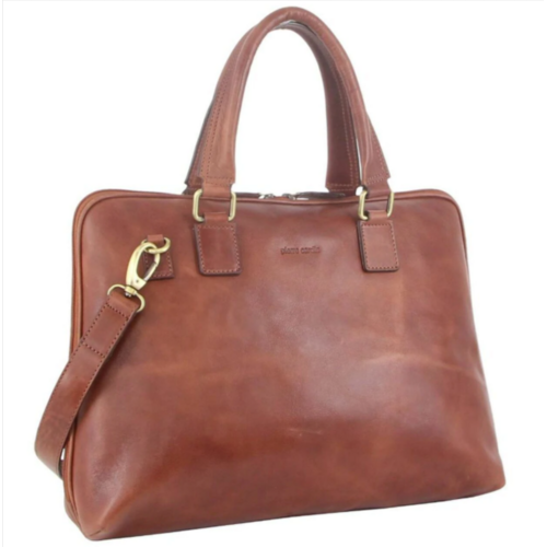 PIERRE CARDIN | Rustic Leather Computer/Business Bag - Cognac
