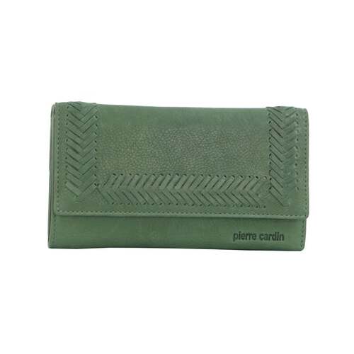 PIERRE CARDIN | Herringbone Embossed Leather Ladies Tri-fold Wallet 