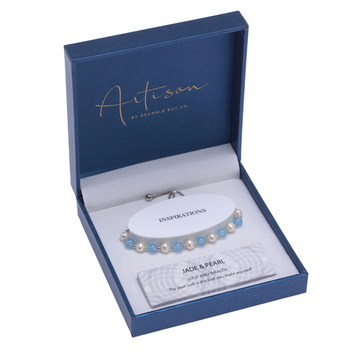 BRAMBLE BAY | Blue Lace Agate & Pearl Adjustable Bracelet (6mm bead)
