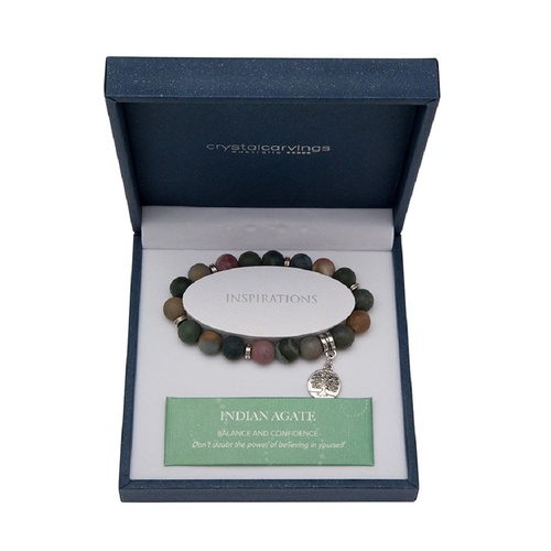 CRYSTAL CARVINGS | Tree of Life Charm Bracelet - Indian Agate Matte 